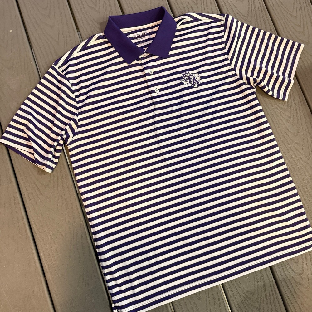Oxford America Veri Cool SFA Lumberjacks Polo Mens L Purple White Stripe NCAA